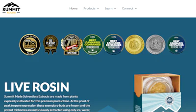 Summit Made's website showcases its awards, including the logos from three consecutive years ranking as a 'Best Cannabis Company to Work For.'