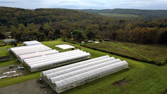 Aerial view of Nanticoke Gardens' cannabis greenhouse facility in Endicott, N.Y.