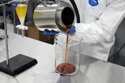 A Nanticoke worker in the extraction lab at the company's processing facility in Endicott, N.Y.