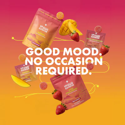 Upstate Elevator Mango Brighter Mood and Wild Strawberry Deep Delight gummies