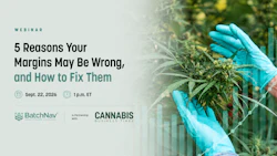 Webinar promotion for '5 Reasons Your Margins May Be Wrong' on Sept. 22, 2026 at 1 p.m. ET, featuring BatchNav and Cannabis Business Times