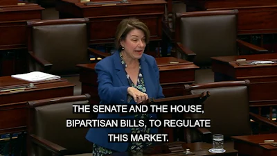 U.S. Sen. Amy Klobuchar leads the motion to table Sen. Ted Budd's amendment Aug. 8 on the Senate floor.