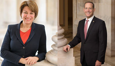U.S. Sens. Amy Klobuchar, D-Minn. (left), and Ted Budd, R-N.C.