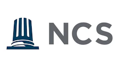 NCS logo featuring a stylized dark teal building icon with gray sans-serif text
