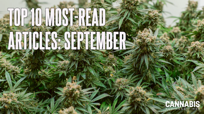 Cannabis plants with text overlay promoting top 10 most read articles for September