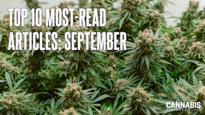 Cannabis plants with text overlay promoting top 10 most read articles for September