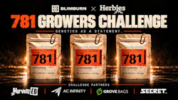781 Growers Challenge promotional poster featuring three seed packets and partner brand logos on dark background with golden lighting effects