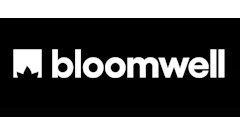 Bloomwell logo with mountain peak icon and white text on black background