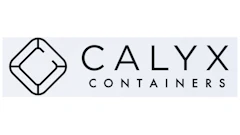 Calyx Containers logo featuring geometric diamond symbol with black text on light background