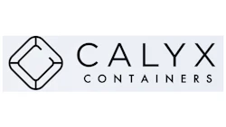 Calyx Containers logo featuring geometric diamond symbol with black text on light background