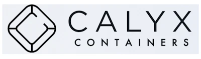 Calyx Containers logo featuring geometric diamond symbol with black text on light background