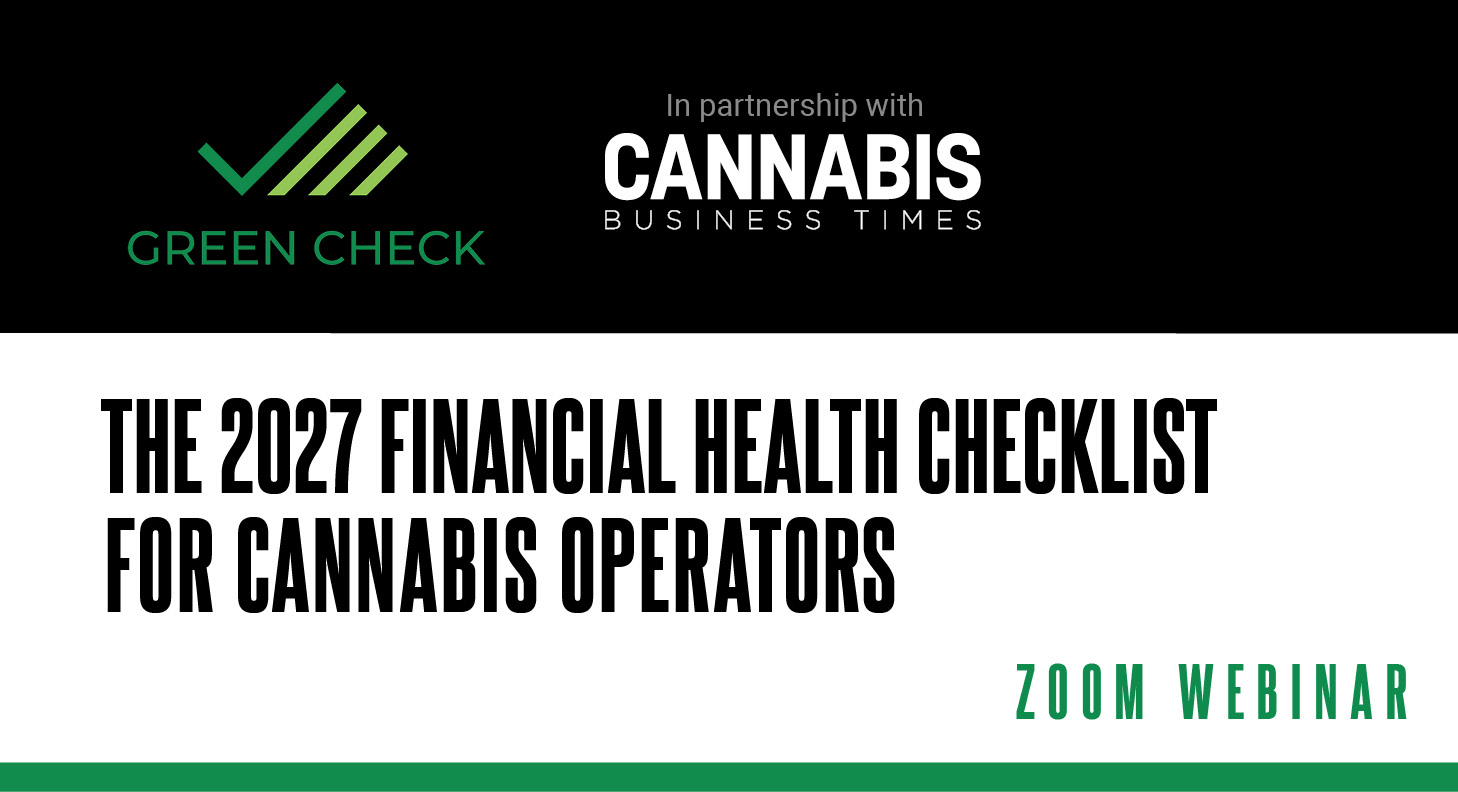 Green Check and Cannabis Business Times partnership banner for 2027 Financial Health Checklist webinar