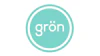 Grön logo featuring turquoise circular badge with white text and concentric ring design