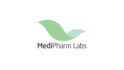 MediPharm Labs logo featuring abstract green leaf design with company name in gray text