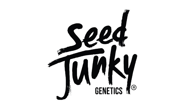 Seed Junky Genetics logo with black brushstroke lettering and registered trademark symbol