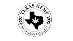 Texas Hemp Business Council circular seal logo featuring Texas state outline with cannabis leaf and laurel wreaths