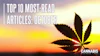 Cannabis leaf silhouette against sunset sky with 'Top 10 Most-Read Articles: October' headline and Cannabis Business Times branding