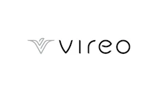 Vireo logo featuring a geometric V symbol with parallel lines and black sans-serif text