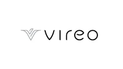 Vireo logo featuring a geometric V symbol with parallel lines and black sans-serif text