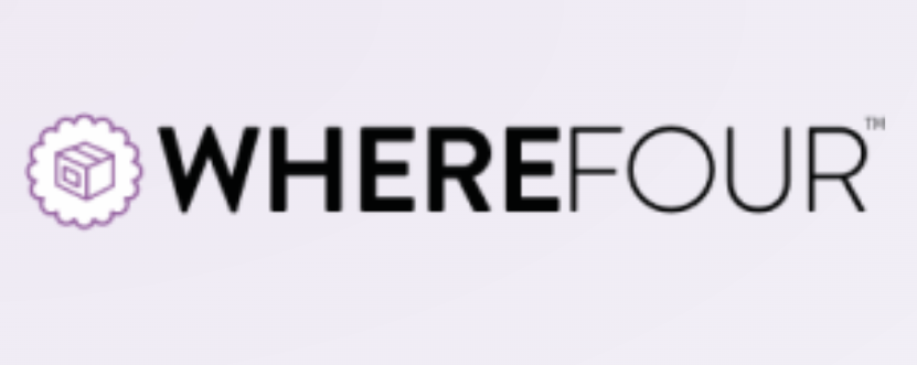 Wherefour logo with purple 3D box icon and black text wordmark
