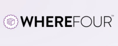 Wherefour logo with purple 3D box icon and black text wordmark